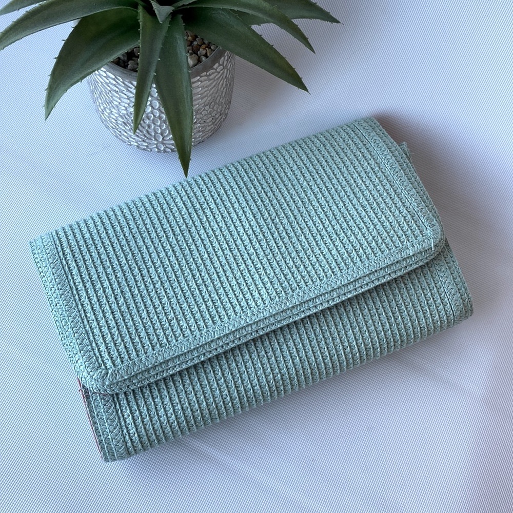 CLUTCH NEW fold over Sisal/Raffia mint blue